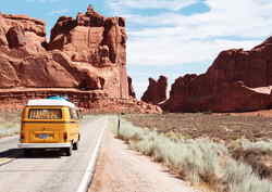 Campervan driving through Grand Canyon National Park, USA