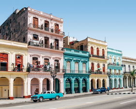 Colourful street and cars in Cuba