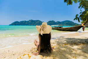 Traveller on Thailand beach, Southeast Asia