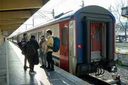Group of travellers on interrailing trip in europe