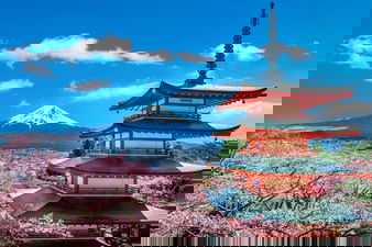 Chureito Pagoda in Japan with Mount Fuji