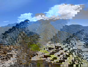View of Machu Picchu and Incan walls