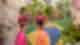 Woman walking down brazil flag stairs in rio