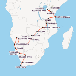 South Africa to Kenya Overland Map