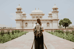 Group traveller with backpack in India