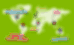 World map in green with pointers displaying all continents 